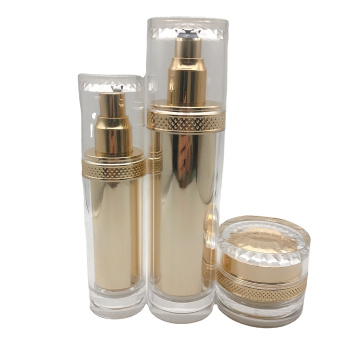 Cosmetic Golden Emulsion Plastic Bottles Acrylic Lotion Pump Bottles in Skin Care Set
